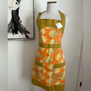 NEW Rock Paper Scissors Green & Orange Print Apron